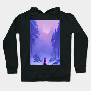 Anime Girl Snowy Forest Christmas Vibe Landscape Hoodie